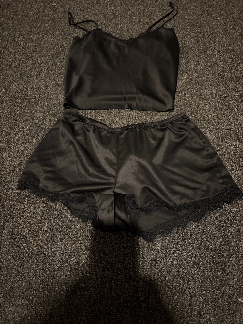 INC International Concepts Black Satin Lace-Trim Cami & Shorts Sleep Set